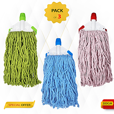 UMD 300 gm single color cotton mop pack of 3 pcs , cotton floor mop 30 cm length thread , flat mop