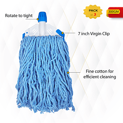 UMD 300 gm single color cotton mop pack of 3 pcs , cotton floor mop 30 cm length thread , flat mop