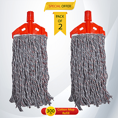 Pack of 2 pcs UMD 300gm mélange cotton mop refill for floor cleaning with thread length above 30cm and width 15 cm
