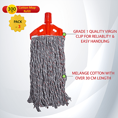 Pack of 3 pcs UMD 300gm mélange cotton mop refill for floor cleaning with length 30cm