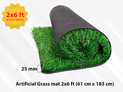 2x6 feet artificial grass mat with high density artificial grass carpet for balcony , garden height 25mm , natural green color grass carpet grass mat 61cm x 183 cm