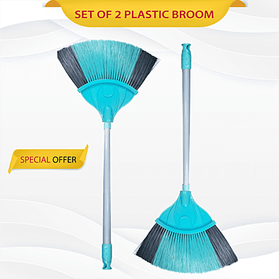 Pack of 2 pcs Metal stick handle V cut plastic bristles broom , plastic broom for sweeping , burma plastic broom , nylon plastic broom , water resistant broom