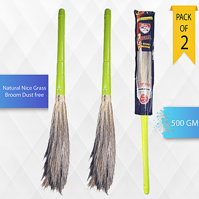 Pack of 2 First grade Natural Grass broom for sweeping home , floor sweeping , floor cleaning , dust free grass broom with length 112cm
